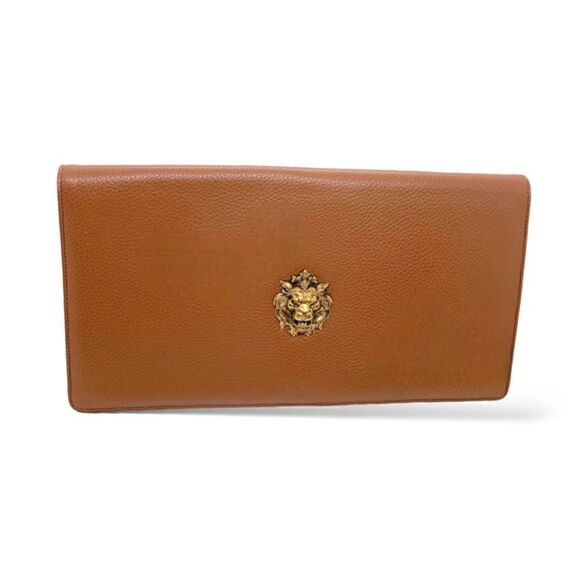 ELA STONE Paris Grained Cognac Leather Clutch - Picture 1 of 11